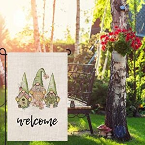 Spring Welcome Gnomes Garden Flag Burlap Summer Outdoor Decorations Double Sided Vertical Farmhouse Flags Yard Decor 12.5 x 18 Inch