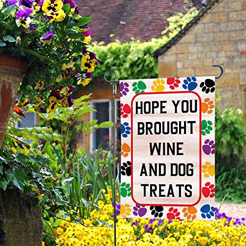 LHMUYU Hope You Brought Wine and Dog Treats Home Decoration Outdoor Garden Yard Flags Sign Polyester Flag Double Sided 12 x 18 Inch