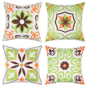 pyonic outdoor waterproof throw pillow covers boho pillow covers 18×18 decorative green garden cushion sham for patio furniture tent couch park set of 4,light green