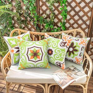 Pyonic Outdoor Waterproof Throw Pillow Covers Boho Pillow Covers 18x18 Decorative Green Garden Cushion Sham for Patio Furniture Tent Couch Park Set of 4,Light Green