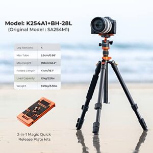 K&F Concept 62 inch DSLR Camera Tripod with Monopod + Aluminum Alloy Quick Release Plate for Camera and Cellphone Tripods K254A1+BH-28L 2-in-1 Quick Release Plate Kits (SA254M1)
