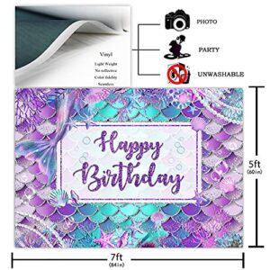 Avezano Mermaid Birthday Backdrop for Girl Under The Sea Bday Party Photography Background Glitter Purple Green Aqua Pink Mermaid Tail Birthday Party Decoration Photoshoot (7x5ft, Silver Glitter)