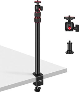 neewer extendable camera desk mount with 1/4″ ball head, 17”-40” adjustable table light stand with 1/4″ screw adapter and c clamp for dslr camera, ring light, live stream, vlog, max load: 6.6lb/3kg
