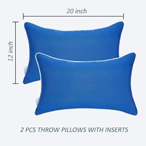 JMGBird 12×20 Inch Outdoor Lumbar Pillows Pack of 2 Waterproof Throw Pillows with Insert Rectangular Decorative Garden Cushion for Home Furniture Patio Coach Sofa (Dark Blue)