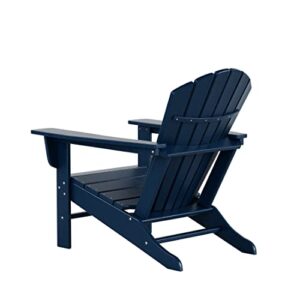 WO Outdoor Adirondack Chair w Side Table 3-PCS Set Loungers Seats Traditional Retro Outdoor Furniture Aesthetic for Beach, Balcony, Home, Backyard, Lawn, Patio, Pool, Deck, Garden (Navy Blue)