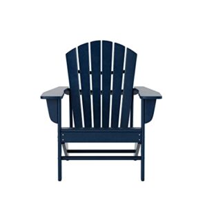 WO Outdoor Adirondack Chair w Side Table 3-PCS Set Loungers Seats Traditional Retro Outdoor Furniture Aesthetic for Beach, Balcony, Home, Backyard, Lawn, Patio, Pool, Deck, Garden (Navy Blue)