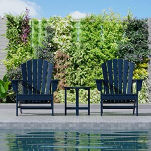 WO Outdoor Adirondack Chair w Side Table 3-PCS Set Loungers Seats Traditional Retro Outdoor Furniture Aesthetic for Beach, Balcony, Home, Backyard, Lawn, Patio, Pool, Deck, Garden (Navy Blue)