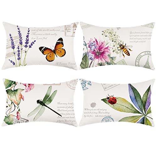 ONWAY Outdoor Patio Decor Throw Pillow Covers 12x20 Set of 4 Summer Spring Garden Farmhouse Decorations Cushion Cases for Porch Couch Sofa Bench