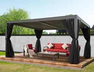 domi louvered pergola 12′ × 16′, outdoor aluminium pergola with adjustable roof, curtains and netting, hardtop gazebo for patio, deck, garden, yard, beach(gray)