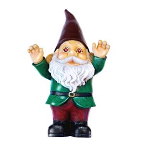 solar powered led garden gnome w/ creepy light-up glowing red eyes, 11″ tall, weather resistant, meet figglethorpe the fire-eyed gnome