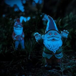 Solar Powered LED Garden Gnome w/ Creepy Light-up Glowing Red Eyes, 11" Tall, Weather Resistant, Meet Figglethorpe The Fire-Eyed Gnome