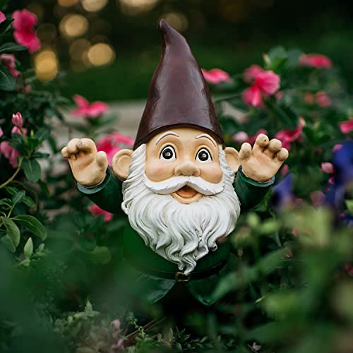 Solar Powered LED Garden Gnome w/ Creepy Light-up Glowing Red Eyes, 11" Tall, Weather Resistant, Meet Figglethorpe The Fire-Eyed Gnome