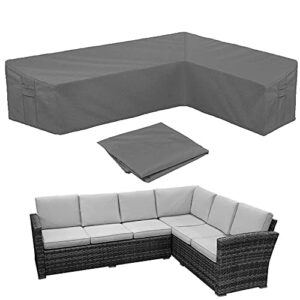 bosking patio sofa cover l-shaped sectional furniture cover heavy duty outdoor furniture set covers waterproof lawn garden couch protector with buckle strap & side handle – grey (l shape 112×87 inch)