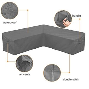 BOSKING Patio Sofa Cover L-Shaped Sectional Furniture Cover Heavy Duty Outdoor Furniture Set Covers Waterproof Lawn Garden Couch Protector with Buckle Strap & Side Handle - Grey (L Shape 112x87 inch)