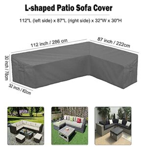 BOSKING Patio Sofa Cover L-Shaped Sectional Furniture Cover Heavy Duty Outdoor Furniture Set Covers Waterproof Lawn Garden Couch Protector with Buckle Strap & Side Handle - Grey (L Shape 112x87 inch)