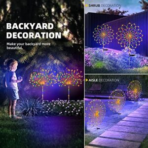 2 PCS Solar Firework Light with Rainbow Tube, 120 LEDs Outdoor Solar Garden Decorative Lights IP65 Waterproof String DIY Landscape Light for Walkway Pathway Backyard Christmas Decoration(Multi-Color)