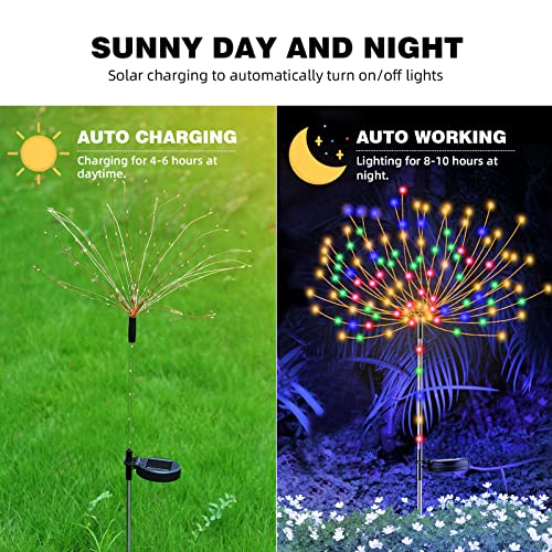 2 PCS Solar Firework Light with Rainbow Tube, 120 LEDs Outdoor Solar Garden Decorative Lights IP65 Waterproof String DIY Landscape Light for Walkway Pathway Backyard Christmas Decoration(Multi-Color)