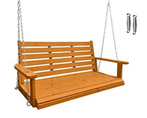 wooden porch swing, ergonomic seat, bench swing with hanging chains and 7mm springs, heavy duty 800 lbs, for outdoor patio, garden, yard (golden honey)