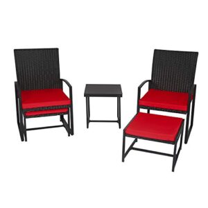 J-SUN-7 5-Piece Patio Furniture Set, Outdoor Wicker Rattan Conversation Set with Ottoman & Glass Coffee Table,for Garden,Patio,Balcony,Beach,Red