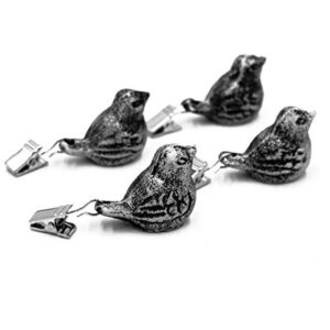 funly mee (4pack) industrial style tablecloth weights with black sliver bird, for outdoor garden party picnic tablecloths heavy (black silver)