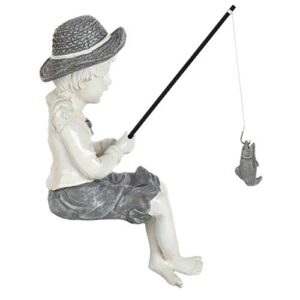 Lily's Home Fishing Little Girl Garden Statue Sitting Outdoor Yard Figurine 11 Inch