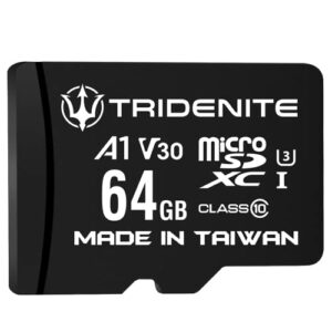 tridenite 64gb micro sd card, microsdxc memory for nintendo-switch, gopro, drone, smartphone, tablet, 4k ultra hd, a1 uhs-i u3 v30 c10, up to 95mb/s read, with sd adapter