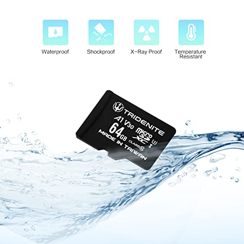 TRIDENITE 64GB Micro SD Card, MicroSDXC Memory for Nintendo-Switch, GoPro, Drone, Smartphone, Tablet, 4K Ultra HD, A1 UHS-I U3 V30 C10, Up to 95MB/s Read, with SD Adapter