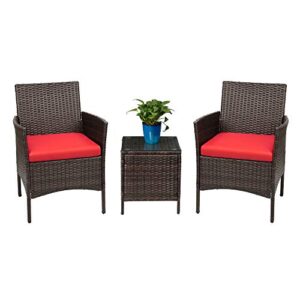 devoko patio porch furniture sets 3 pieces pe rattan wicker chairs with table outdoor garden furniture sets (brown/red)
