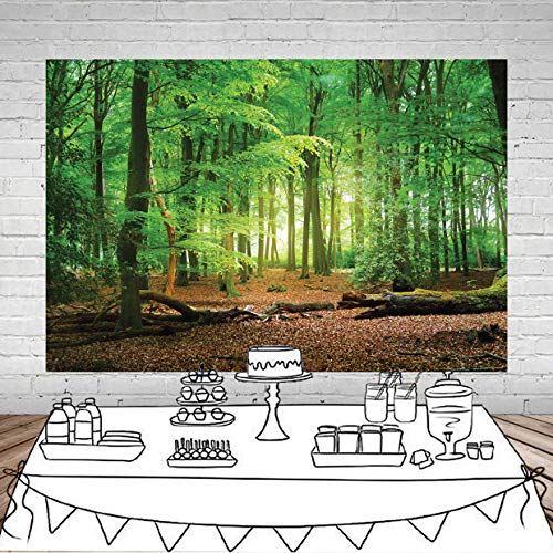 SJOLOON 7X5ft Spring Green Forest Thin Vinyl Photo Backdrops Camping Themed Baby Shower Photography Background Studio Props 10516