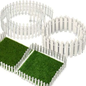 bbto 5 pcs garden decoration set, 3 pcs 40 inch white miniature garden fence and 2pcs 6 x 6 inch artificial garden grass for miniature garden diy decoration