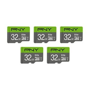 PNY 32GB Elite Class 10 U1 microSDHC Flash Memory Card 5-Pack - 100MB/s, Class 10, U1, Full HD, UHS-I, Micro SD