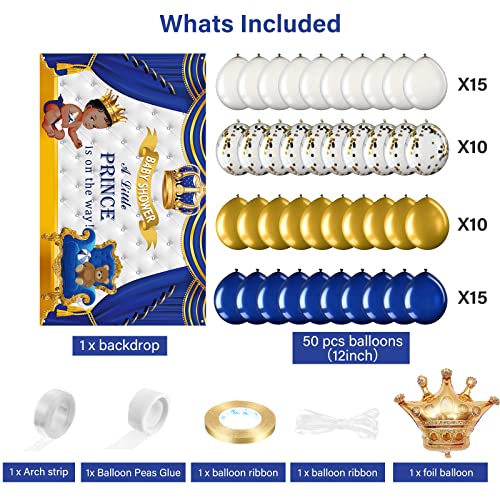 Royal Prince Baby Shower Decorations Include Royal Blue Gold Confetti Balloons Kit Royal Little Prince Photography Background Banner for Little Prince Boys Baby Shower Party Supplies Decor