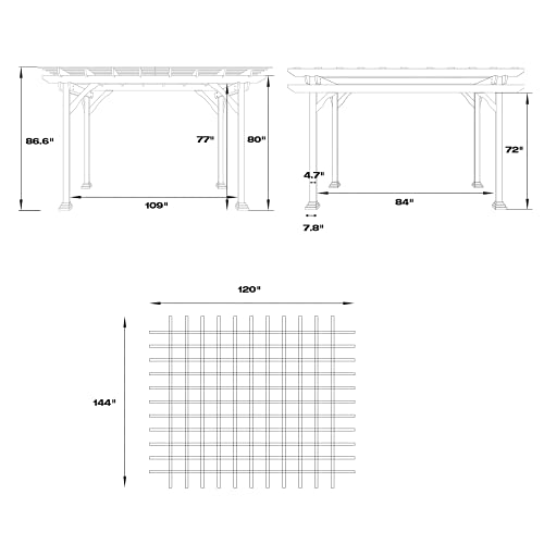 U-MAX Outdoor Pergola 12'x10' Wood Pergola Gazebo with Durability, Stability, Structure, Snow and Wind Supported, Corrosion Resistance for Patio Deck Garden