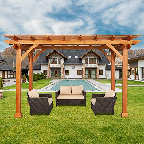 U-MAX Outdoor Pergola 12'x10' Wood Pergola Gazebo with Durability, Stability, Structure, Snow and Wind Supported, Corrosion Resistance for Patio Deck Garden