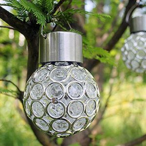 nuxn 2 pcs solar hanging ball lights crackle globe lights 7 colour changing solar powered led garden decoration lights waterproof solar outdoor lights for parties decorations, christmas