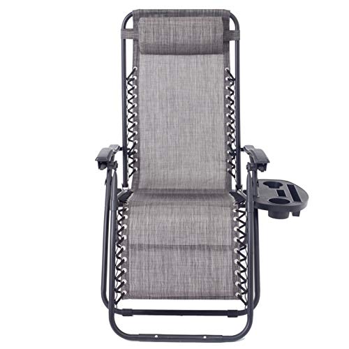 BTEXPERT CC5045GR Zero Gravity Chair Case Lounge Outdoor Patio Beach Yard Garden with Utility Tray Cup Holder Gray, One Piece, Grey