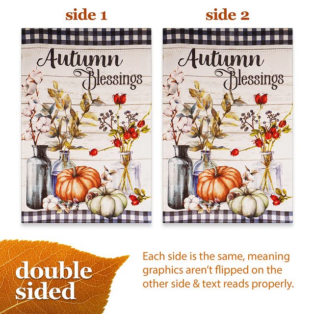 G128 Garden Flag Fall Decoration Autumn Blessings Pumpkins and Flower Vases 12"x18"