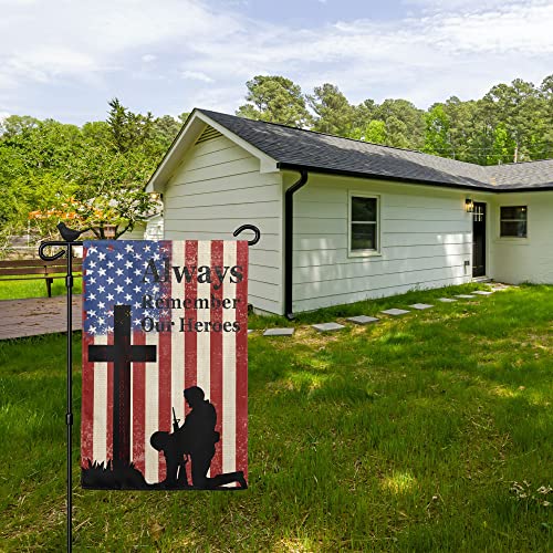 Patriotic American Garden Flag 4th of July Independence Day Always Remember Our Heroes Soldiers 12x18 Inches Double Sided Polyester Outdoor Decor