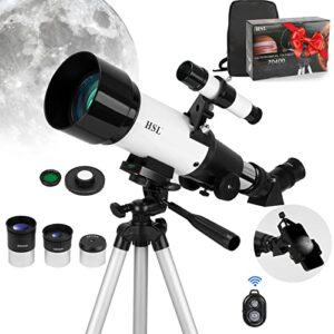 hsl telescope for adults & kids, 70mm aperture 400mm focal length refractor telescope for astronomy beginners(20x-100x) – travel telescopes with carry bag and adapter(white)