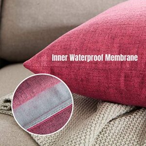 WAYIMPRESS Outdoor Pillow Covers for Patio Furniture Waterproof Pillow Covers Square Garden Cushion Farmhouse Linen Throw Pillow Covers Shell for Patio Tent Couch (18×18 Inch, Rose Red)