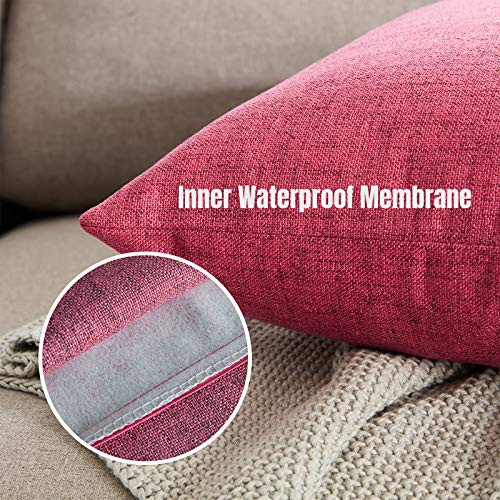 WAYIMPRESS Outdoor Pillow Covers for Patio Furniture Waterproof Pillow Covers Square Garden Cushion Farmhouse Linen Throw Pillow Covers Shell for Patio Tent Couch (18×18 Inch, Rose Red)