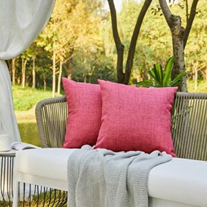 WAYIMPRESS Outdoor Pillow Covers for Patio Furniture Waterproof Pillow Covers Square Garden Cushion Farmhouse Linen Throw Pillow Covers Shell for Patio Tent Couch (18×18 Inch, Rose Red)