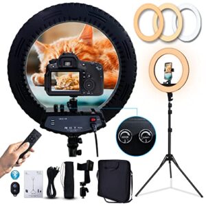 18 inch ring light led ringlight kit with tripod dimmable 3000-6000k w/smartphone holder for live streaming shooting camera photography makeup selfie youtube vlog video