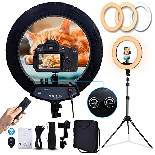 18 Inch Ring Light LED Ringlight Kit with Tripod Dimmable 3000-6000K w/Smartphone Holder for Live Streaming Shooting Camera Photography Makeup Selfie YouTube Vlog Video