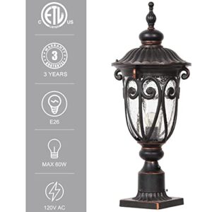 GOALPLUS Dusk to Dawn Outdoor Post Light Fixture 24" High Bronze Post Lantern with Pier Mount, Exterior Pole Lighting with Seeded Glass for Yard, Garden, Patio and Pathway, 2 Pack, LMMS0519-M-2P