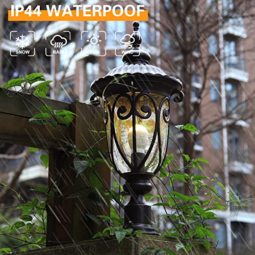 GOALPLUS Dusk to Dawn Outdoor Post Light Fixture 24" High Bronze Post Lantern with Pier Mount, Exterior Pole Lighting with Seeded Glass for Yard, Garden, Patio and Pathway, 2 Pack, LMMS0519-M-2P