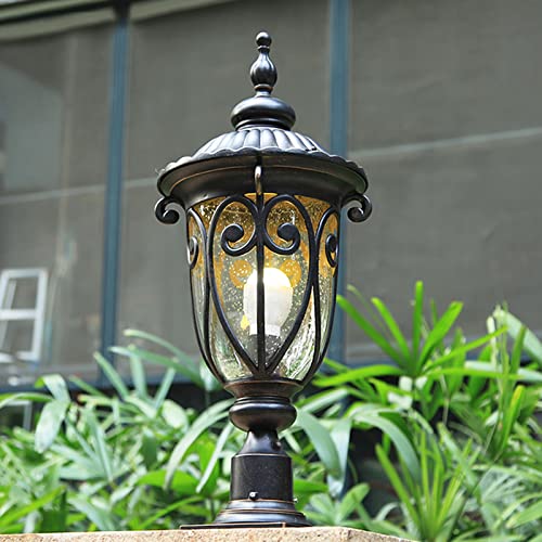 GOALPLUS Dusk to Dawn Outdoor Post Light Fixture 24" High Bronze Post Lantern with Pier Mount, Exterior Pole Lighting with Seeded Glass for Yard, Garden, Patio and Pathway, 2 Pack, LMMS0519-M-2P