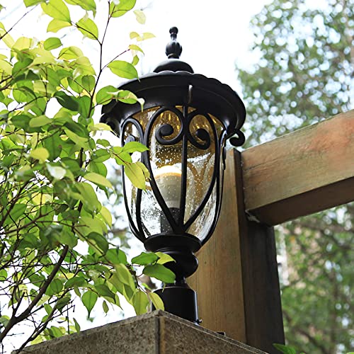 GOALPLUS Dusk to Dawn Outdoor Post Light Fixture 24" High Bronze Post Lantern with Pier Mount, Exterior Pole Lighting with Seeded Glass for Yard, Garden, Patio and Pathway, 2 Pack, LMMS0519-M-2P