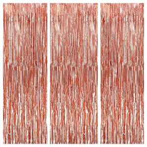 big 3 pieces rose gold fringe curtain – 9.6×8 feet, rose gold streamers | rose gold backdrop for birthday party | rose gold tinsel backdrop, rose gold party decorations, bachelorette party decorations