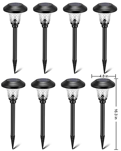 UFOND 8 Pack Solar Pathway Lights Outdoor，Waterproof Solar Garden Lights, Glass Stainless Steel Solar Decor Lamp,Landscape Path Lights for Yard Patio Driveway Sidewalk, (Cool White)